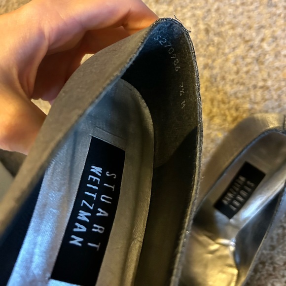 Matte Lame Pewter Pumps 2. 5 Inch Block Heel by Stuart Weitzman sz 7.5 M - Picture 4 of 5